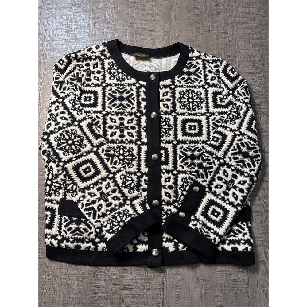 Vintage Stuart Alan Womens Jacket Cardigan Size 12 Black White Textured